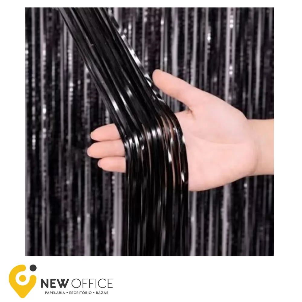 CORTINA PLASTICA METALIZADA PRETA 200X100CM - CURIFEST