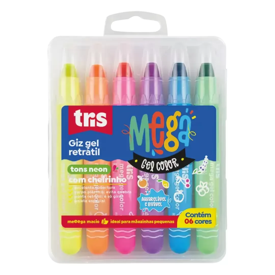 GIZ RETRÁTIL MEGA GEL C/6 CORES NEON- TRIS