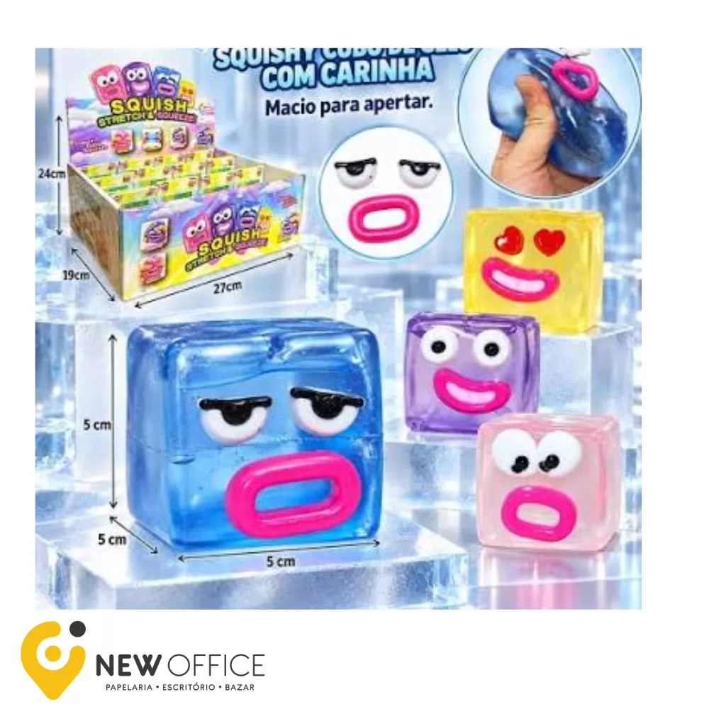 SQUISHY CUBO DE GELO COM ROSTO 5CM - GOLDEN RIO